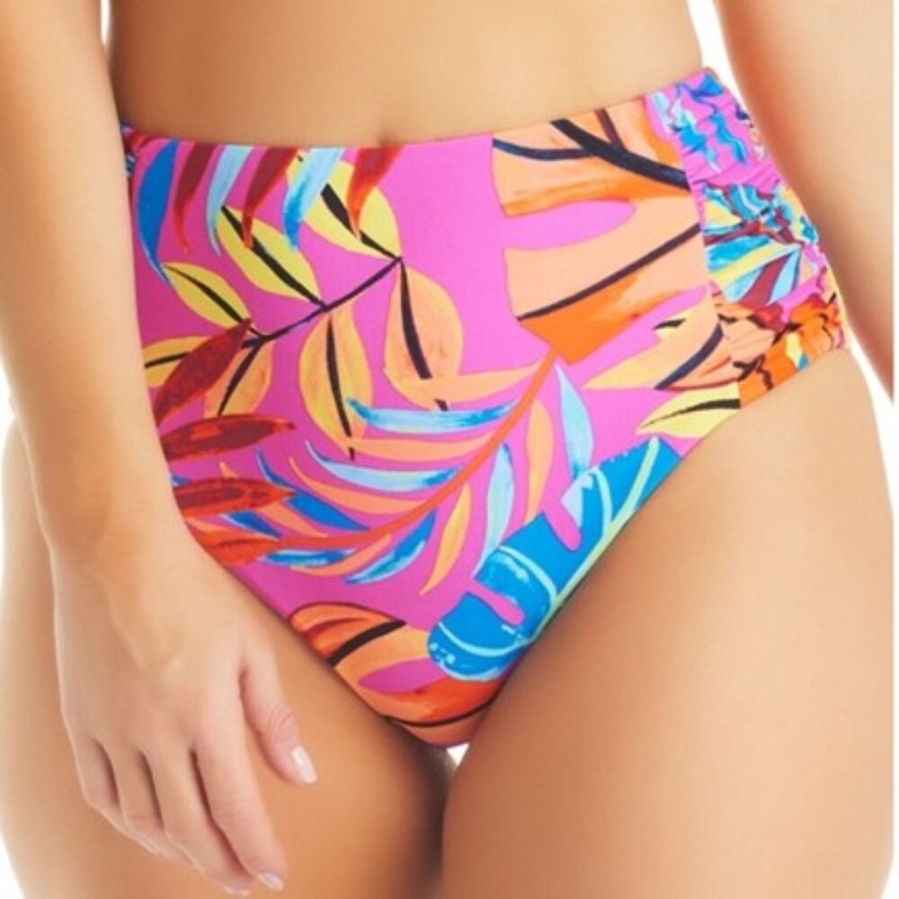 BAR III Paradise in the Palms Shirred High Waisted Bikini Bottoms NWT
